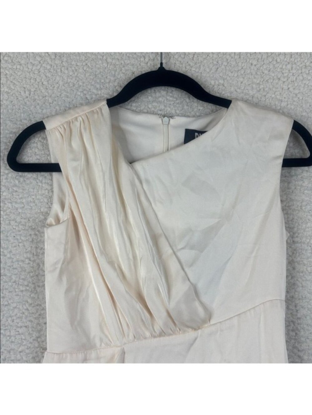 NWT DKNY Womens Cream Asymmetric Pleated Bodice Ruffle Dress Petite Size 0P - Picture 6 of 16